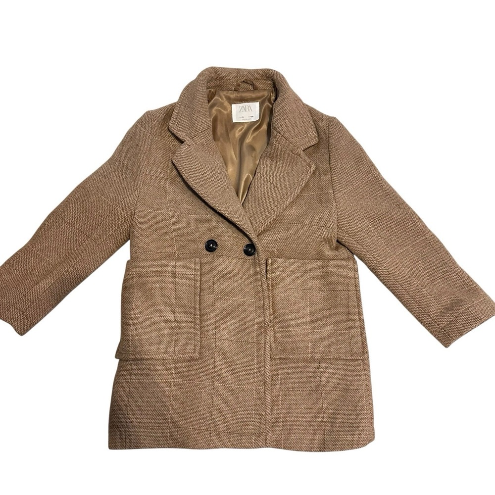 Zara Girls woll blend double breasted coat size 9c/134 cm Pre Owned Beige/Tan